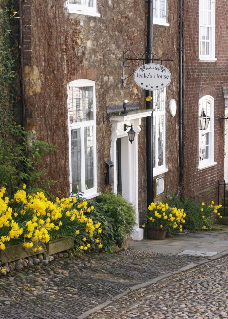 Jeakes house front door in spring